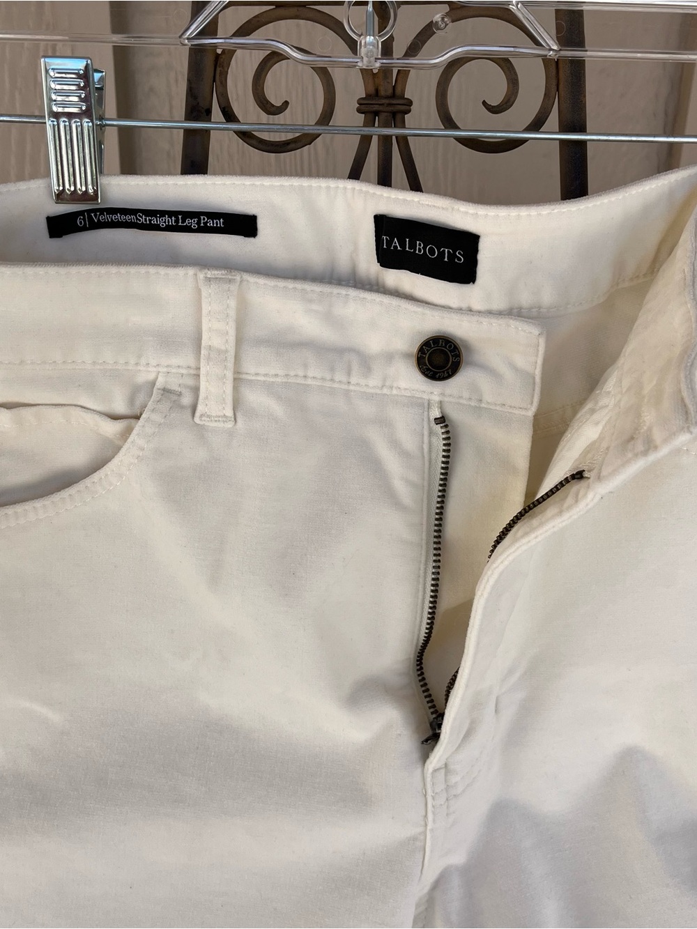 Talbots Pants White Velveteen Dressy Casual Straight Leg Classic Five Pocket W6 - Picture 3 of 6